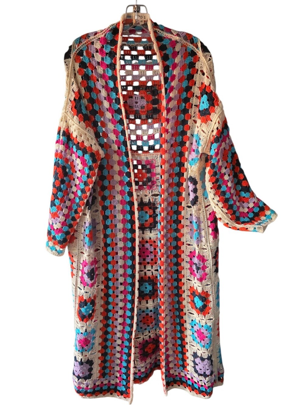 POL Granny Square Multi-color Long Cardigan One Size